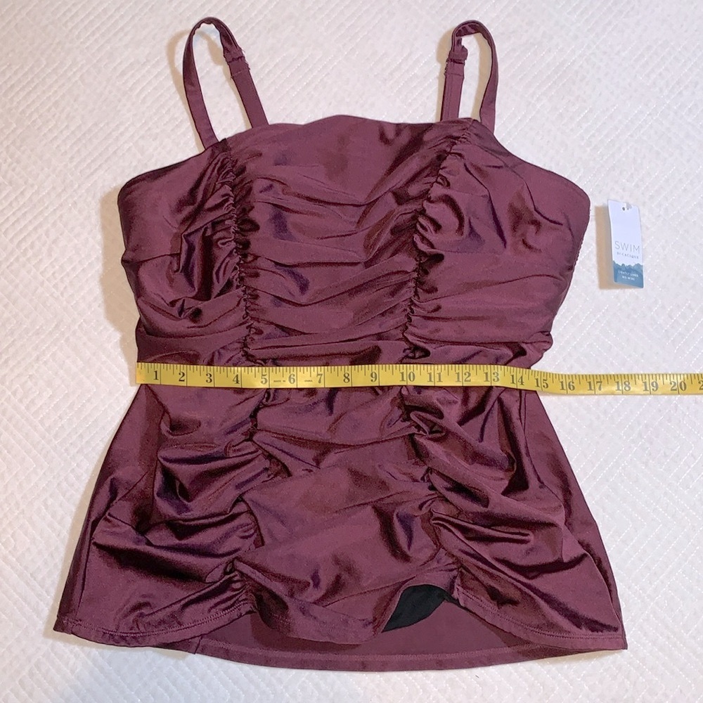 NWT Swim by Cacique Ruched Tankini Top, Nylon Spandex, Purple Wine, Size 18 - Picture 6 of 15